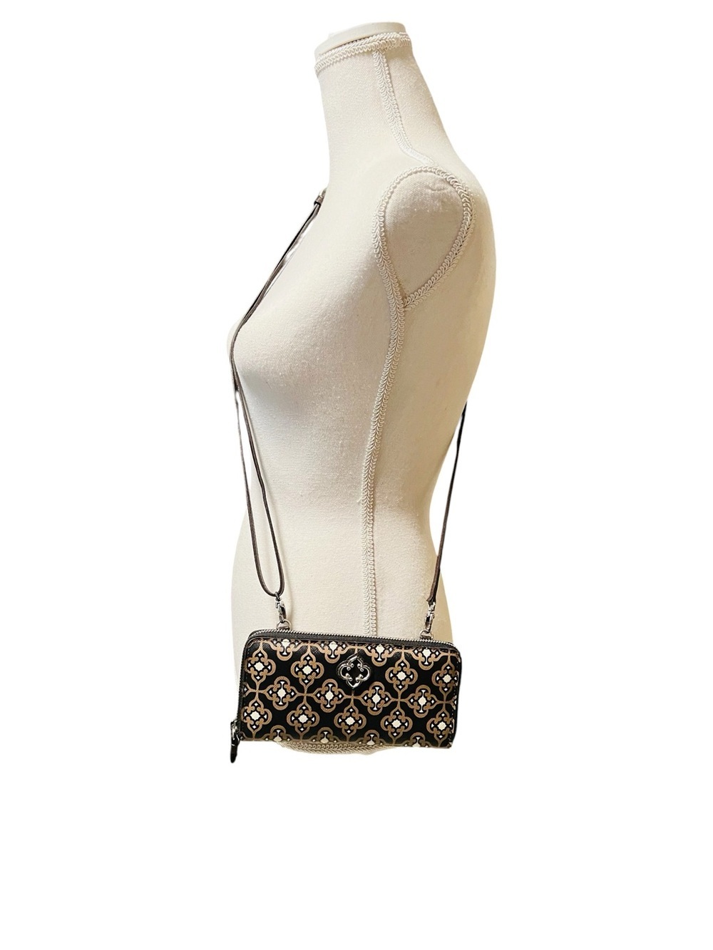 Brighton Brown and Cream Crossbody Wallet with Patterned Design
